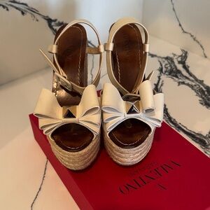 Valentino Women's Tan Wedge Sandals with Bow